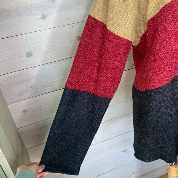 Tan Red Charcoal Colorblock Long Sleeve Sweater - Picture 7 of 8